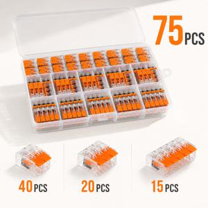 10/75PCS 전기 와이어 커넥터 세트 2/3/5 포트 레버 퀵 스플라이스 재사용 가능 250V 모듬 키트 가정용 배선용 보관함