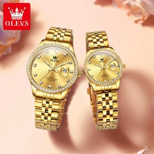 OLEVS 3629 커플 시계, 정품 패션 쿼츠 시계, 방수 기능, 야광 처리, 다이아몬드 베젤, 캘린더 기능, 커플 선물용