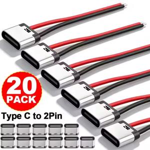 5-20개입 타입-C 2핀 솔더 와이어 방수 USB C 피그테일 케이블 연장 전원 코드 플러그인 보드 고속 충전 USB-C 커넥터
