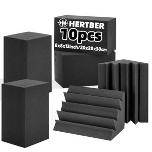 10개입 블랙 베이스 트랩 어쿠스틱 폼 20x20x30cm 코너 저주파 사운드 흡수 패널 (녹음 스튜디오, 기타, 피아노룸용)