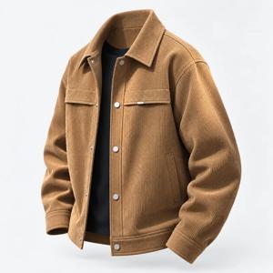 남성용 코듀로이 오버셔츠, 앞면에 스냅 버튼, 이중 플랩 디자인의 가슴 주머니, 깃이 있는 긴팔, 레귤러 핏, 캐주얼 재킷