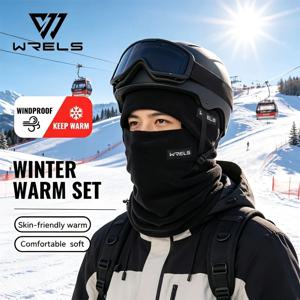 WRELS 겨울용 보온 플리스 비니 모자와 목 보호대 세트, 남녀 공용, 따뜻하고 방풍 기능이 있는 스키 모자, 야외 사이클링 및 등산 시 얼굴을 보호해 줍니다.