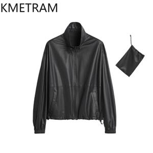 KMETRAM 여성용 짧은 스타일의 천연 가죽 재킷, 크로스브리드 양가죽, 식물성 태닝 처리된 스웨이드 재킷, 가벼운 여성용 가죽 코트
