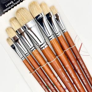 전문 돼지 강모 필버트 오일 페인트 브러쉬 세트, 7pcs 긴 나무 손잡이 오일 아크릴 그림에 대 한 자연 충칭 돼지