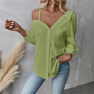 섹시한 봄 여름 여성 홀터넥 Strapless 흰색 셔츠 간단한 캐주얼 루즈 싱글 브레스트 긴 소매 탑 여성 streetwear