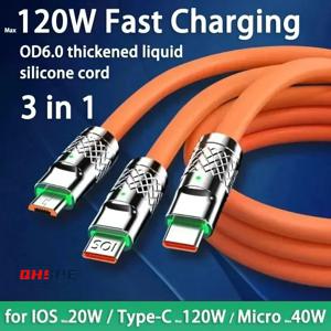 120W 6A 고속 충전 C 유형 케이블 Micro3 in 1 마이크로 USB iPhone 충전 케이블 Samsung Huawei Xiaomi 전화 충전기 USB 케이블