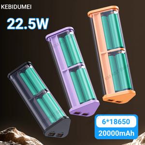 22.5W DIY 배터리 충전기 케이스 iPhone 삼성에 대 한 6PCS 18650 20000mAh 배터리 충전 상자에 대 한 투명 빠른 충전 케이스