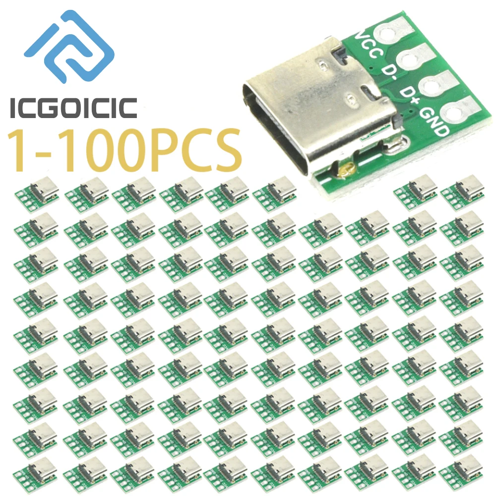 1-100PCS USB 3.1 유형 C 커넥터 - 16핀 PCB 보드 어댑터, 데이터 라인 케이블 전송용 소켓
