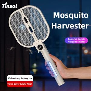 TINSOL 디지털 디스플레이 접이식 전기 모기채, 가정용 고출력 충전식 모기채