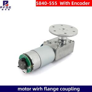 5840-555 고토크 DC 12볼트 24볼트 웜 기어 전기 모터(엔코더, 금속 기어 및 8mm D형 샤프트 플랜지 커플링 포함)