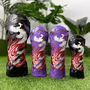 1pc 골프 클럽 헤드 커버 드라이버 페어웨이 우드 하이브리드 시누아즈리 트렌드 피닉스 자수 블랙 퍼플 유니버설 모델