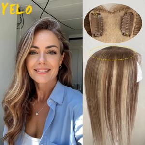 옴브레 발레아쥬 블론드 스트레이트 인모 헤어 토퍼 7X11cm 인젝션 PU 베이스 토퍼 버진 헤어 3개 클립인 붙임머리 여성용