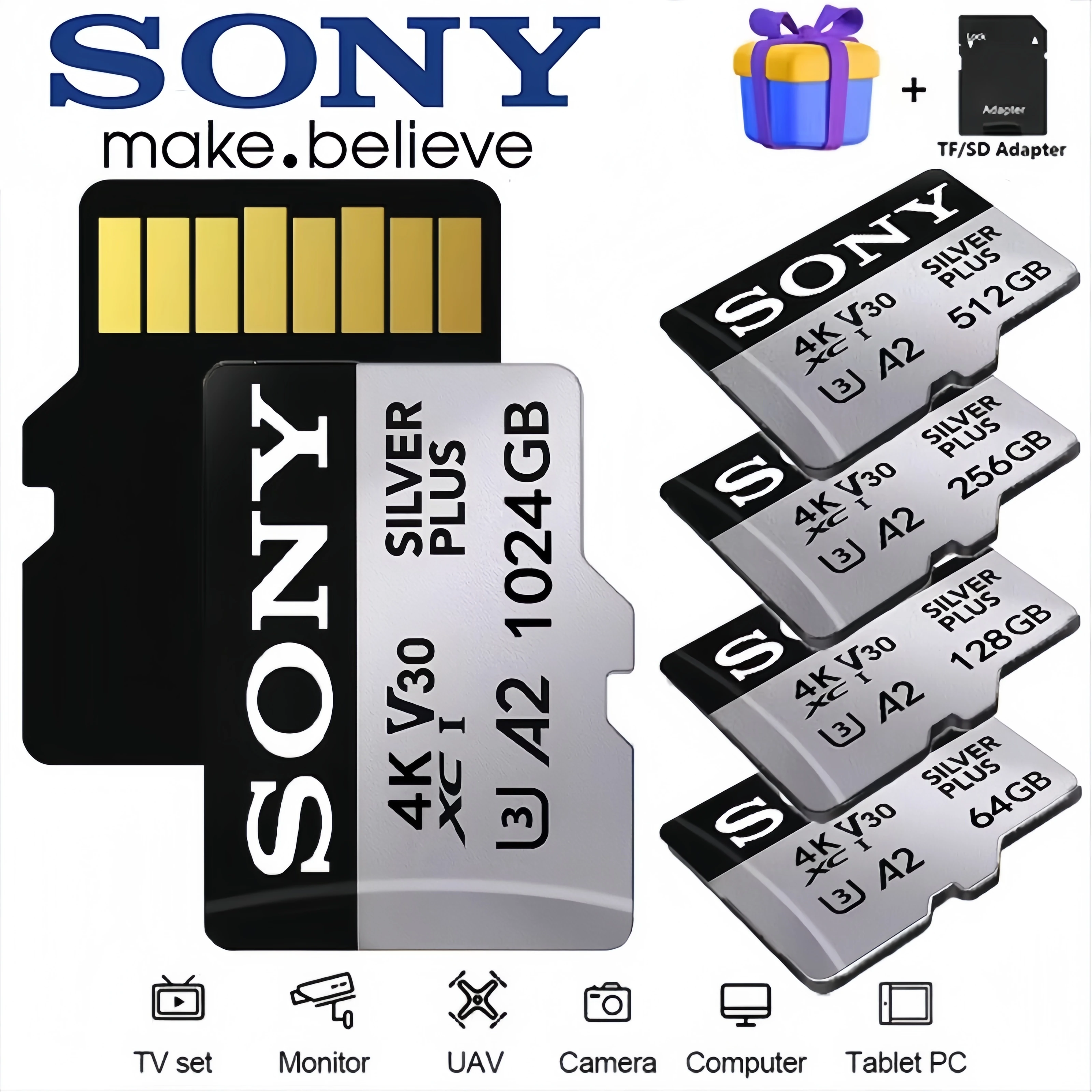 정품 소니 1TB 512GB 256GB 128GB 64GB 마이크로 TF SD 카드 고속 플래시 메모리 (휴대폰, 카메라, 드론, PC용 메모리 카드)