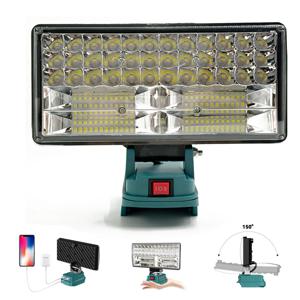 마키타 배터리 호환 무선 LED 작업등, 2단계 조절 가능한 플러드 라이트, 최대 90W 5400루멘, USB 충전 포트 포함