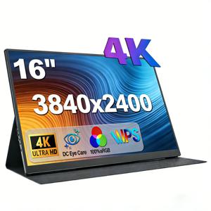 16인치 4K UHD 휴대용 모니터, 3840x2400 IPS 화면, 100% sRGB 16:10 비율, DC 아이케어, 노트북, 맥, 스위치용 외부 디스플레이