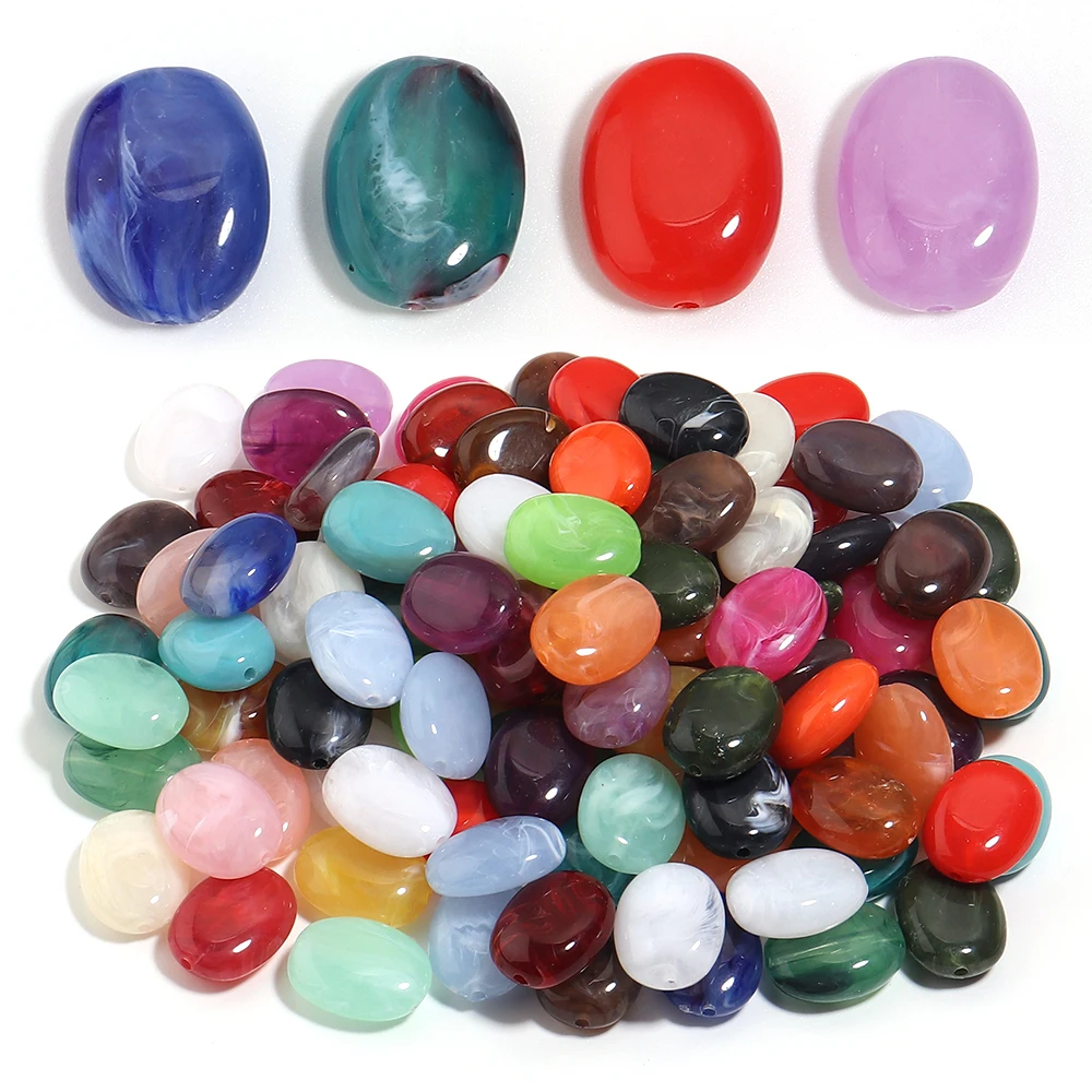 20pcs 15x19mm 더블 컬러 타원형 아크릴 비즈 모조 옥 스톤 루즈 스페이서 비즈 쥬얼리 만들기 DIY 팔찌 목걸이