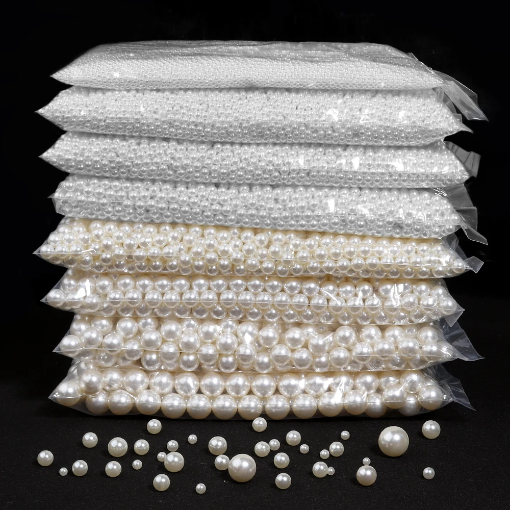 10-1000개 1-20mm ABS 모조 진주 구슬 구멍 없는 원형 루즈 비즈 쥬얼리 제작 DIY 의류 장식 액세서리