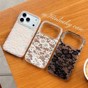 핑크 화이트 블랙 레이스 샤이닝 Y2K 폰 케이스 (아이폰 17, 16, 15, 14, 13, 12, 11 Pro, XR, XS, X Max, 7, 8 Plus, MINI Y2K 커버)