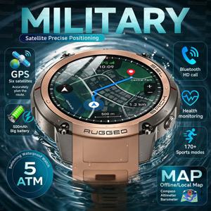 2026 군용 위성 오프라인 지도 GPS 스마트워치 남성용 1.43'' AMOLED 블루투스 통화 나침반 5ATM 방수 170+ 스포츠 스마트워치