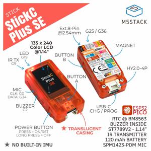 M5Stack 공식 투명 오렌지색 ESP32-PICO-D4 2.4GHz Wi-Fi 스틱C-Plus SE, 1.14인치 LCD, 마이크, RTC, IR 기능 포함