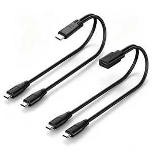 0.3m/1ft USB C 분배기 케이블 1입력 2출력 USB C - 듀얼 타입 C 남성 포트 전원 충전 연장 케이블 (충전 전용)