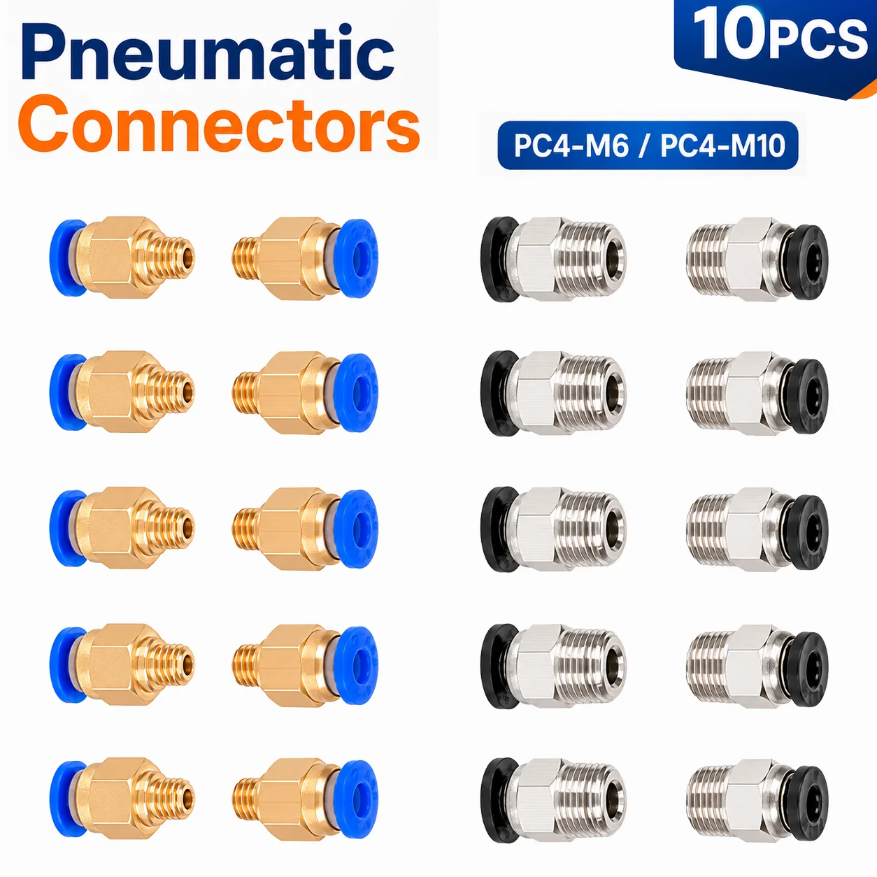 3D 프린터 부품용 10pcs 공압 커넥터 PC4 M6 M10 퀵 조인트 커플러 1.75/3mm 파이프 피팅 PTFE 튜브 2/4mm