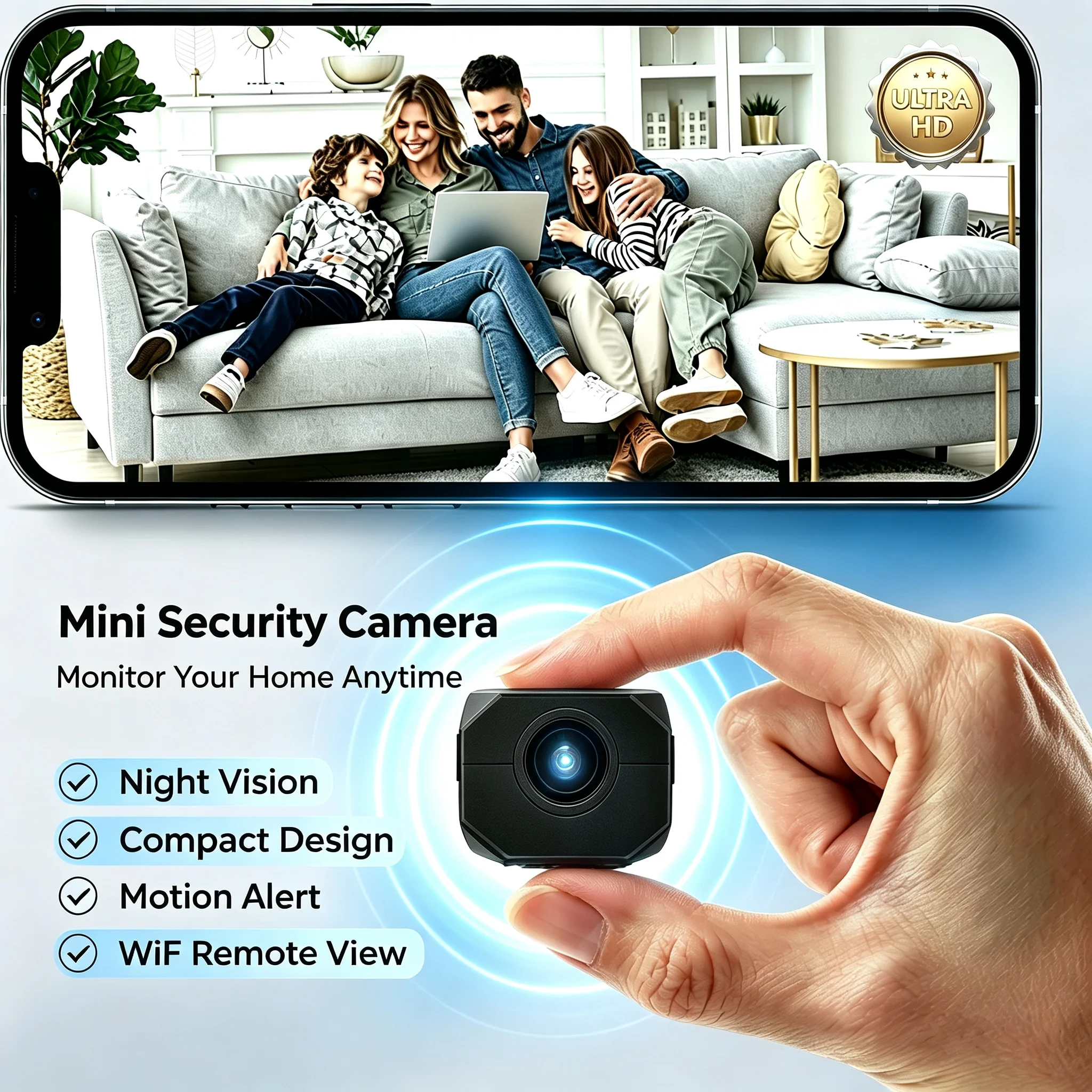 미니 4K 무선 보안 카메라 실내외 WiFi IP 카메라, 야간 투시, 움직임 감지, 양방향 오디오, 베이비 모니터, 반려동물 모니터