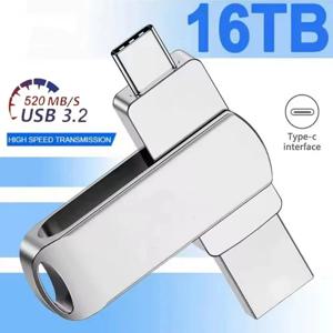 Lenovo USB 3.2 USB 플래시 드라이브 16TB, OTG 지원, 고속 Type-C 플래시 디스크, 실제 용량 보장, 금속 재질, 스마트폰 및 컴퓨터용.