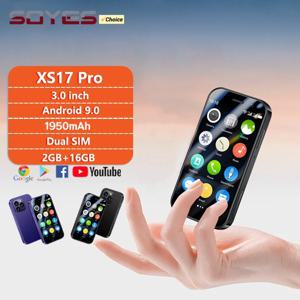 SOYES XS17 Pro 3G 스마트폰, 3.0인치 디스플레이, MTK 쿼드 코어 프로세서, 2GB RAM, 16GB ROM, 듀얼 SIM, 5MP 카메라, 1950mAh 배터리, 안드로이드 운영체제, 미니 휴대폰, 얼굴 인식 기능.