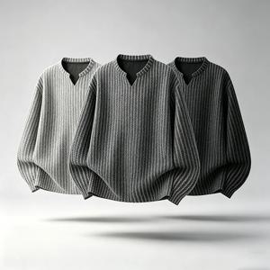 남성용 질감 있는 소재의 V넥 긴팔 셔츠, 루즈핏, 캐주얼 스타일, 레트로 스트라이프 패턴, 일상복 및 스트리트 패션에 적합