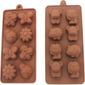 초콜릿, 와플, 캔디, 쿠키를 만들기 위한 2Pcs 실리콘 초콜릿 몰드, 차량 및 동물 모양 몰드