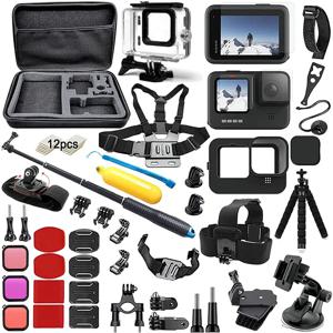 Gopro Hero 12 11 10 9 용 액세서리 키트 Go Pro Hero12 Hero11 10 9 용 검정색 운반 가방 방수 하우징 케이스 삼각대 세트
