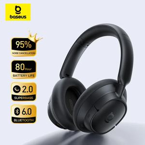 베이스어스 베이스 BH1 NC 라이트 ANC 무선 헤드폰 95% 노이즈 캔슬링 헤드셋 헤드폰 블루투스 6.0 80시간 사용 오버이어 이어폰