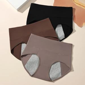 3Pcs 높은 허리 여성 팬티 누출 방지 월경 바지 생리 기간 속옷 플러스 크기 4XL 코튼 여성 팬티 확대