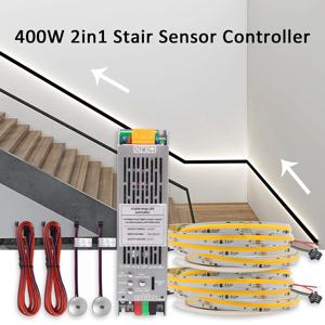 24V 400W 2in1 계단 조명 컨트롤러 키트 5M 10M 15M COB 흐르는 물 흐름 스트립 PIR 모션 센서 계단 조명 컨트롤러