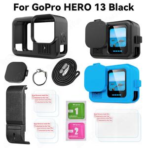 GoPro Hero 13 용 보호 실리콘 케이스 Go Pro 액세서리 용 검정색 강화 유리 화면 보호기 필름 렌즈 캡 커버
