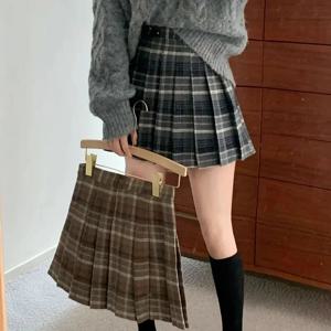 프레피 스타일 체크 무늬 플리츠 스커트 여성 가을 ​​겨울 하이 웨스트 모직 미니 스커트 일본 학교 교복 카와이 Y2K Jk 스커트