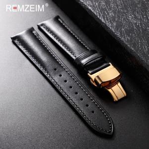 가죽 시계 밴드 18mm 20mm 22mm 남성용 및 여성용 교체 캐주얼 스트랩, 자동 나비 걸쇠 시계 스트랩 포함