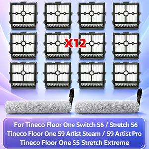 (Tineco Floor One S9 Artist Steam / Tineco Floor One S9 Artist Pro, Tineco Floor One Switch S6 / Stretch S6 / Floor One S5 Stretch Extreme) 호환 진공 청소기 부품 메인 롤러 브러시 HEPA 필터 교체 액세서리