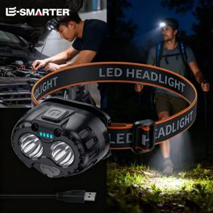 비상용 헤드 플래시라이트 모션 센서 LED 이마 플래시라이트 USB 충전 250LM XPE LED 헤드램프 야외 낚시용