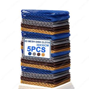 접시 세척을위한 5PCS 메쉬 접시 천 비 스틱 오일 스토브 수색 패드 빠른 건조 가스 스토브 청소 그물 걸레 청소 타월