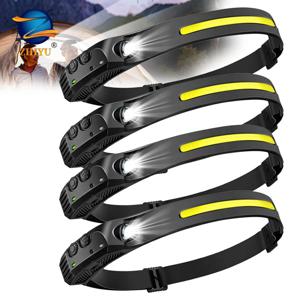 COB LED 헤드램프 유도 헤드 램프 내장 배터리 USB 충전식 헤드 손전등 야외 캠핑 낚시 센서 헤드라이트