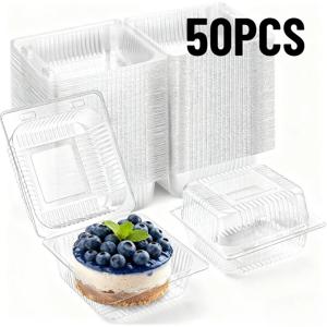 50PCS 투명 플라스틱 케이크 상자 디저트 빵 과일 샐러드 생일 웨딩 파티 레스토랑 가정용 일회용 식품 상자
