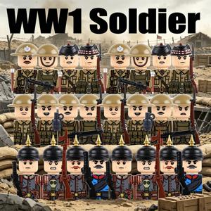 MOC 군사 시리즈 1차 세계대전 프로이센 영국군 병사 피규어 조립 블록 육군 보병 전사 배낭 액세서리 브릭 장난감