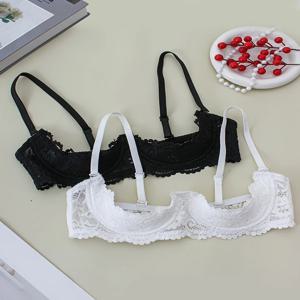 2PCS 여성용 레이스 오픈컵 란제리, 부드럽고 피부 친화적이며 통기성 좋은 플러스 사이즈 처짐 방지 섹시 란제리