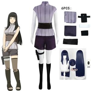 CosplayHyuga 히나타 코스프레 의상 가발 여성 의상 할로윈 카니발 파티 정장 Hyuuga Ninja Cosplayer 보라색 긴 귀여운 가발
