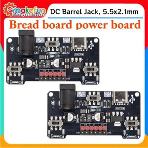 듀얼 입력 브레드보드 전원 모듈 6‑12V DC 2.1×5.5mm 잭 및 Type‑C 인터페이스 개별 제어 3.3V 및 5V 출력 레귤레이터
