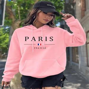 PARIS 그래픽 레터 후드티 여성용 후드 스웨트셔츠 풀오버 탑 에스테틱 Y2K 스트리트 스포츠 의류 여성 후드티 핑크 블랙