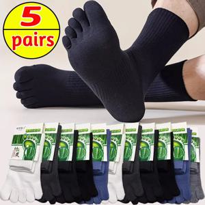 1-5켤레 신상 하라주쿠 단색 5손가락 양말 땀 흡수 중목 양말 남성용 스포츠 러닝 면 양말