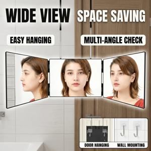 휴대용 접이식 3단 화장 거울 360 °   높이 조절이 가능한 걸이형 거울로, 화장, 직접 머리를 자르거나 헤어스타일을 연출할 때 사용하기 좋습니다.